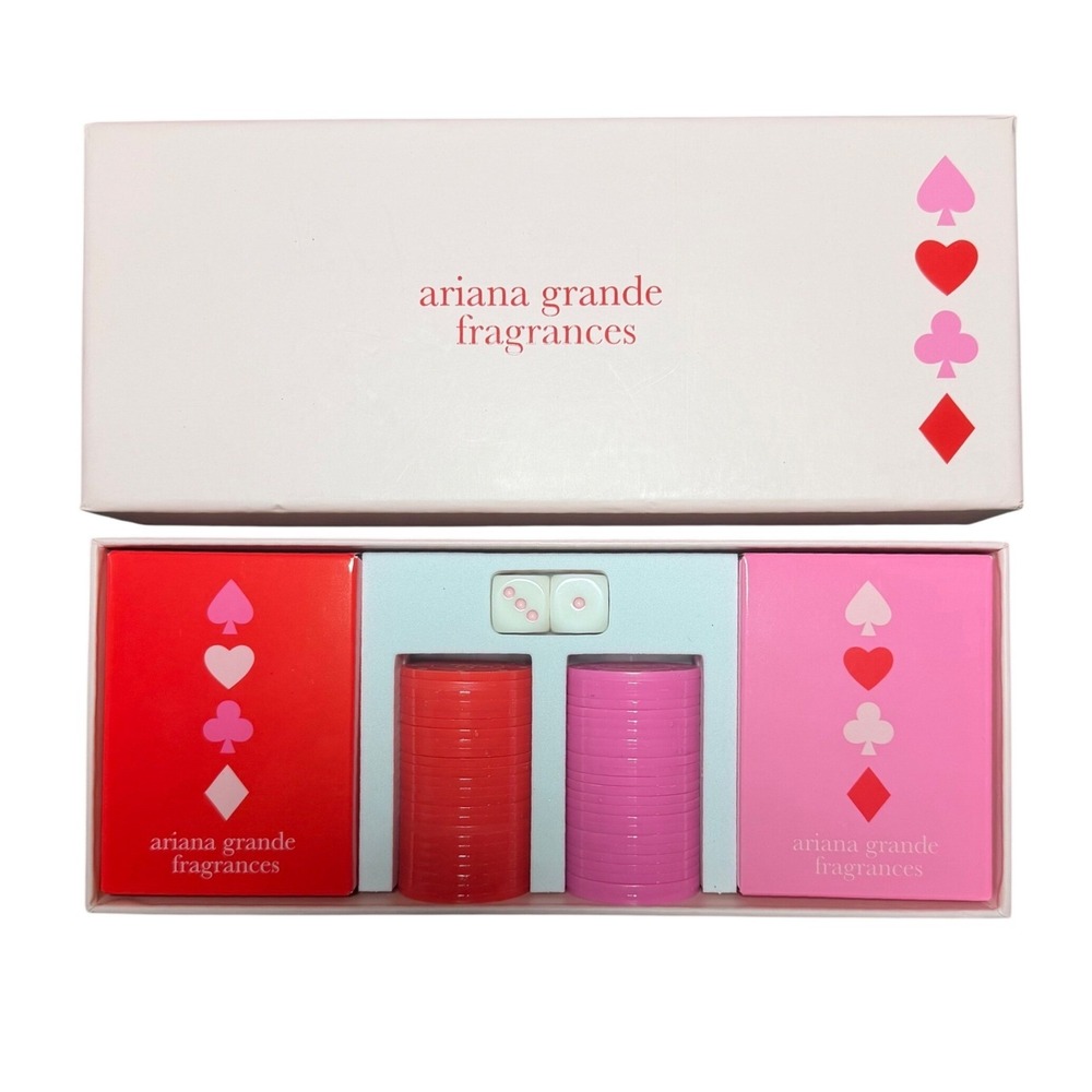 Ariana Grande Fragrances Poker Set 2 Decks Cards Chips Dice Pink Promotional